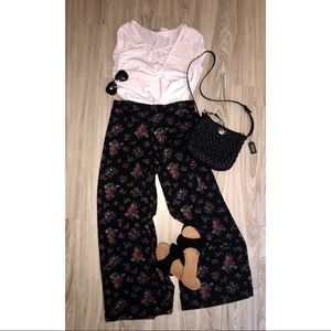 Black floral palazzo pants